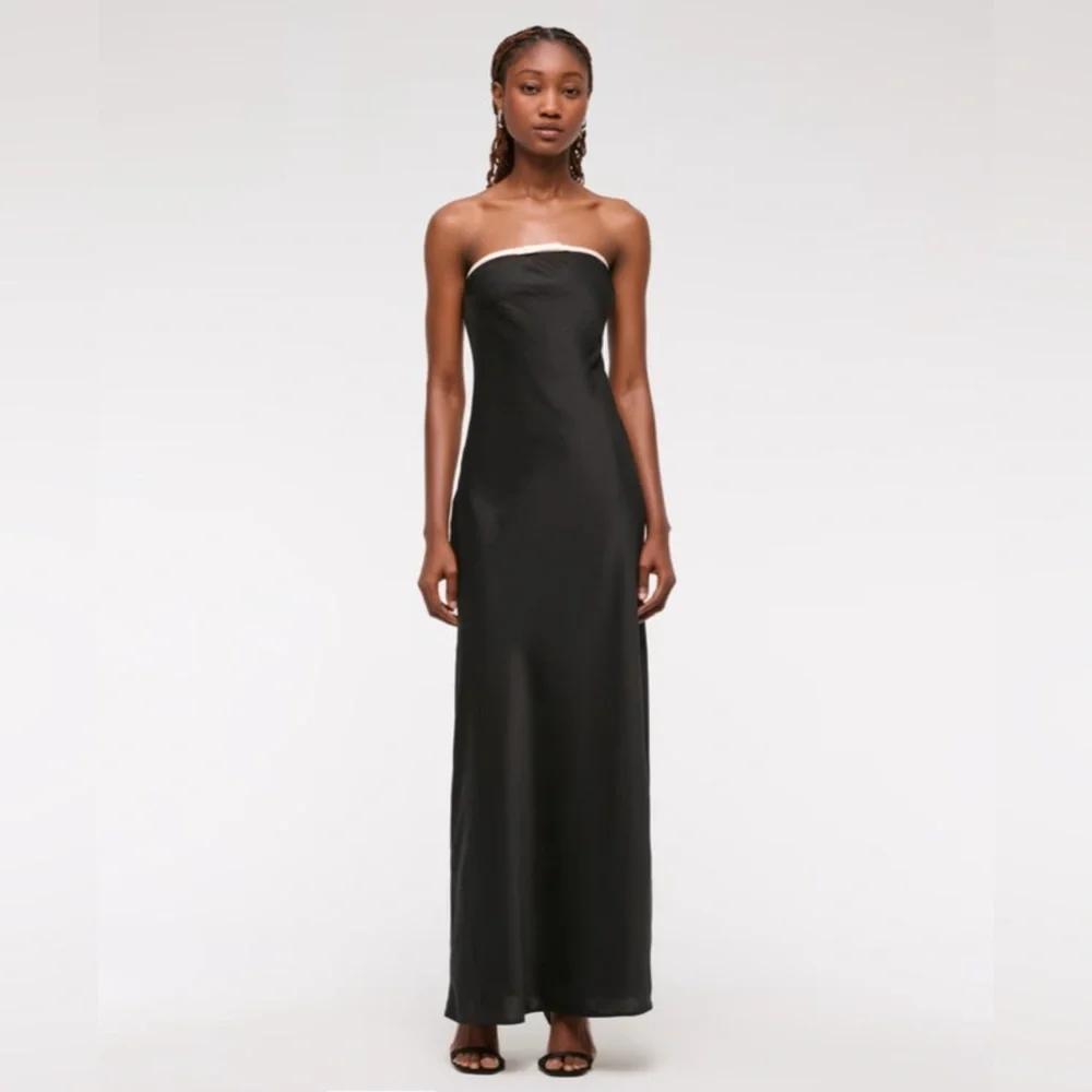 ABERCROMBIE & FITCH Julia Slip Strapless‎ Bow Detail Maxi Dress Satin MP